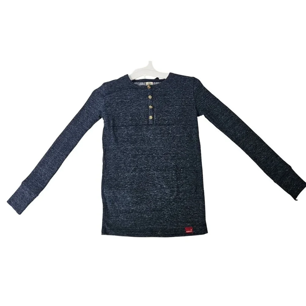 Levi's Kids Pajama Set Size 10 Long Sleeve Henley Top Pants Blue Heather Comfort